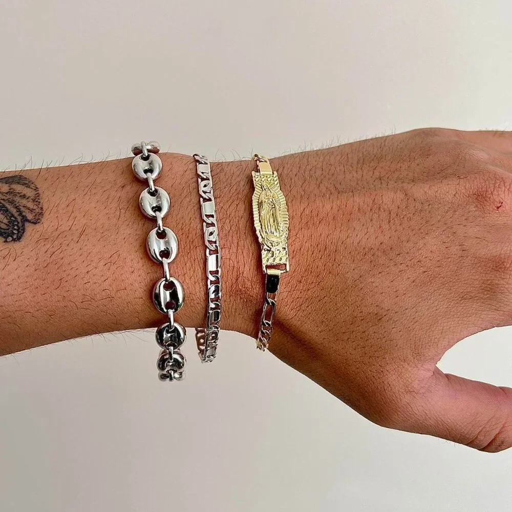 vintage gold virgin mary cuban link figaro bracelet